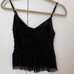 Guess Black Ruched Camisole with Sheer Hem and adjustable straps M